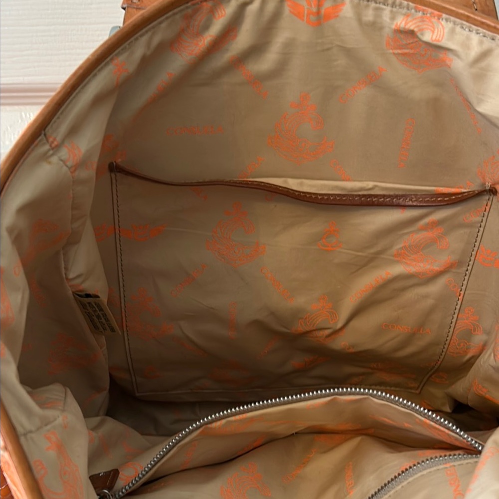 Consuela Orange Quilted Tote with Brown Leather Accents, patent coated - Picture 2 of 10
